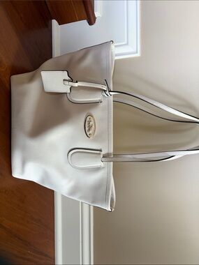 Coach Cream Pebbled Leather Tote with Gold Logo